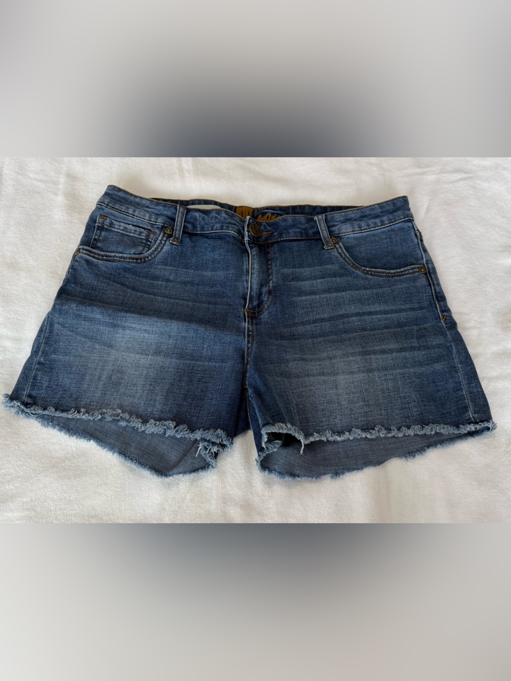 Kut from the Kloth Dark Blue Frayed Hem Denim Shorts